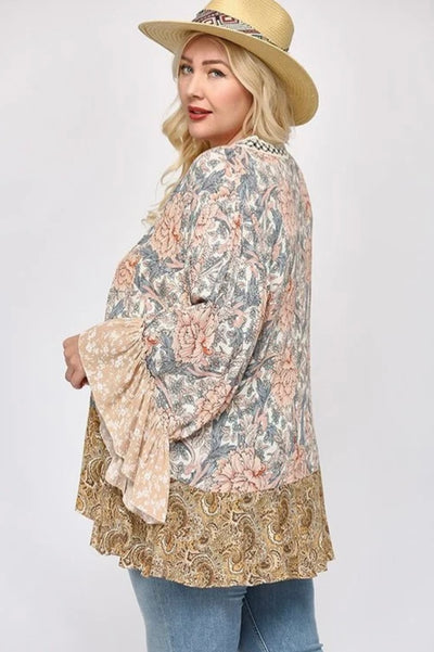 Farrah Floral Kimono Plus - Corinne Boutique Family Owned and Operated USA