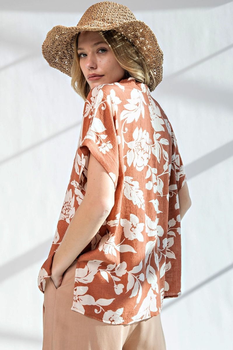 Rain Tropical Print V-Neck Top - Corinne Boutique Family Owned and Operated USA