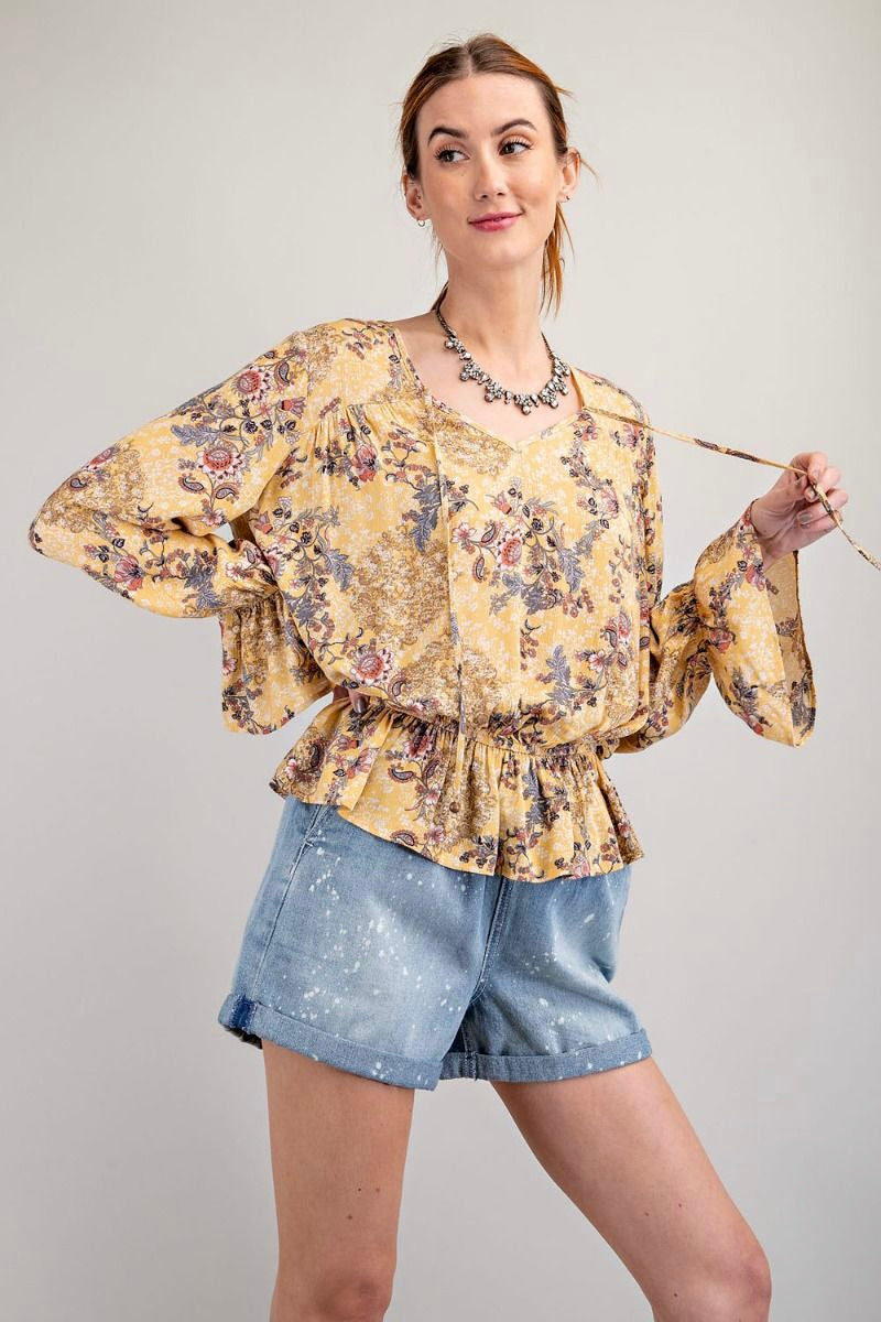 Mimosa Floral Gauze Blouse - Corinne Boutique Family Owned and Operated USA