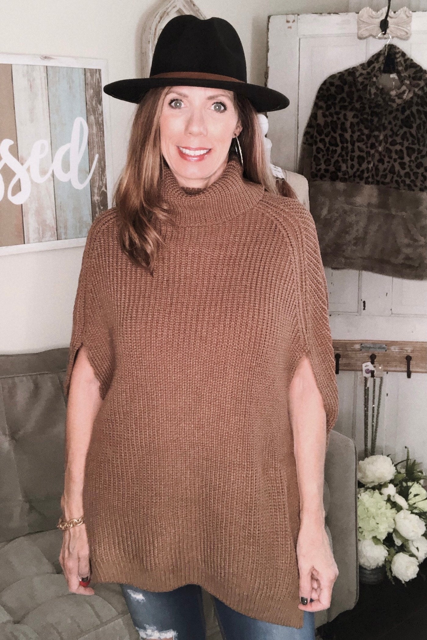 Madison Turtleneck Poncho Sweater - Corinne Boutique Family Owned and Operated USA
