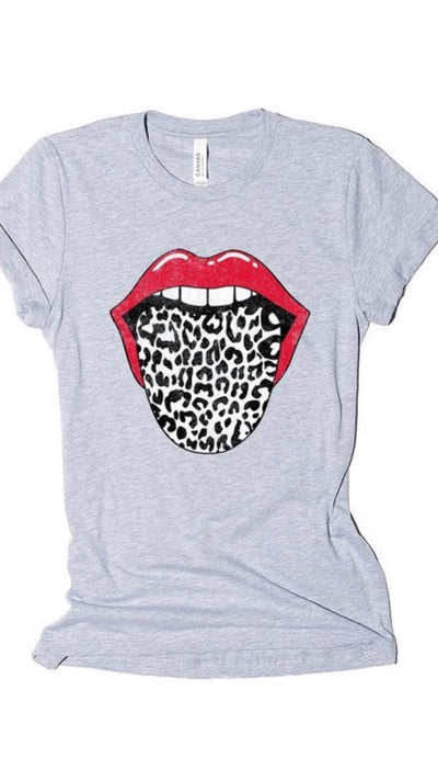 Red Lips and  Leopard Tongue Distressed Graphic Tee - Corinne an Affordable Women's Clothing Boutique in the US USA