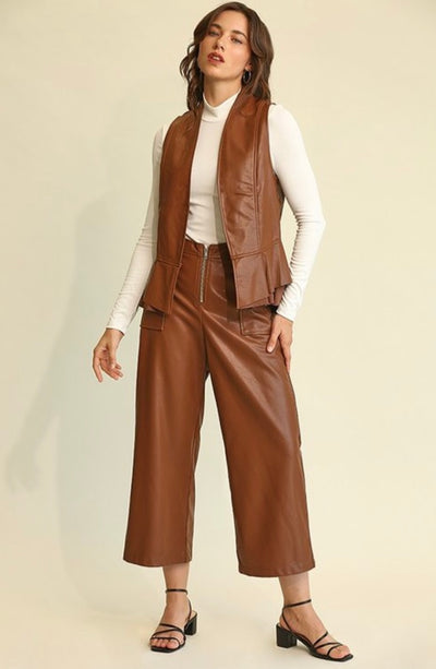 Frannie Faux Leather Midi Pants - Corinne Boutique Family Owned and Operated USA