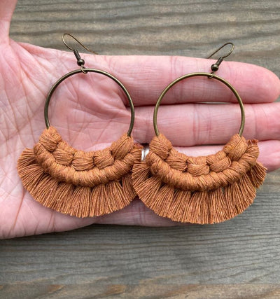 Large Macrame Fringe Earrings - Corinne Boutique Family Owned and Operated USA