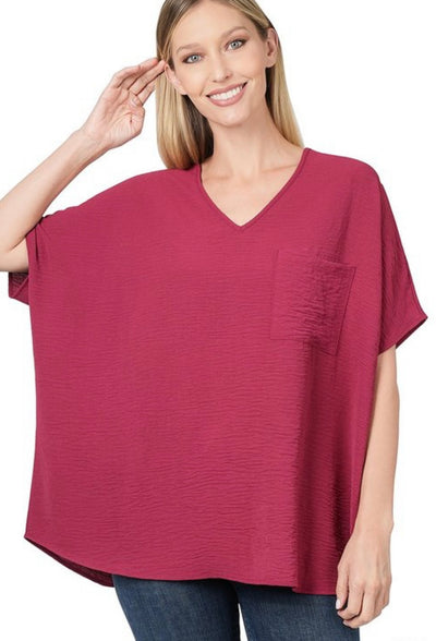 Amy Woven V-neck Dolman Sleeve  Top - Corinne Boutique Family Owned and Operated USA
