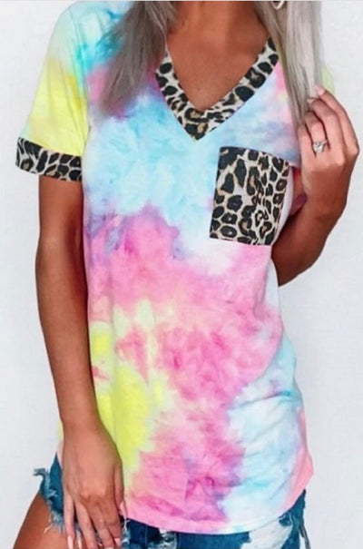 Sage Tie Dye Leopard Tee - Corinne an Affordable Women's Clothing Boutique in the US USA