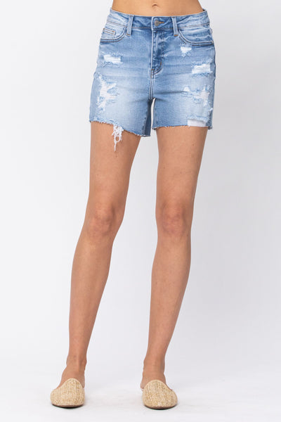 Judy Blue Hi Waist Destroyed Shorts - Corinne Boutique Family Owned and Operated USA