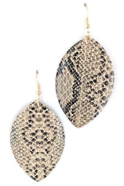 Leather Animal Print Leaf Earrings - Corinne an Affordable Women's Clothing Boutique in the US USA