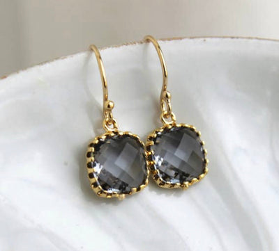 Gold and Crystal Square Charcoal Earrings - Corinne Boutique Family Owned and Operated USA