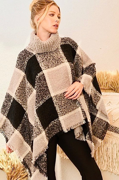 Izzy Plaid Poncho - Corinne Boutique Family Owned and Operated USA