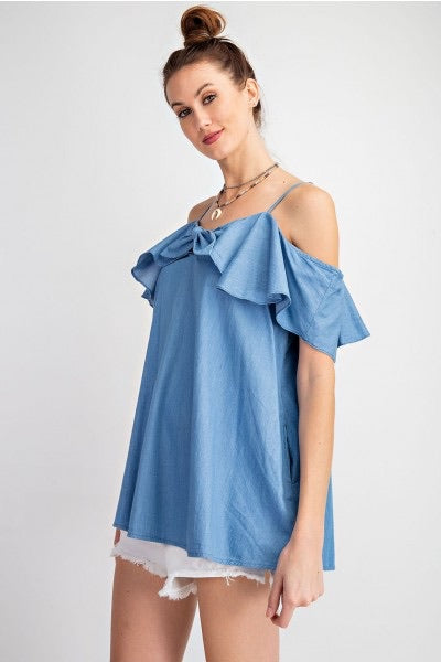 Tiffany Off Shoulder Denim Ruffle Top - Corinne an Affordable Women's Clothing Boutique in the US USA