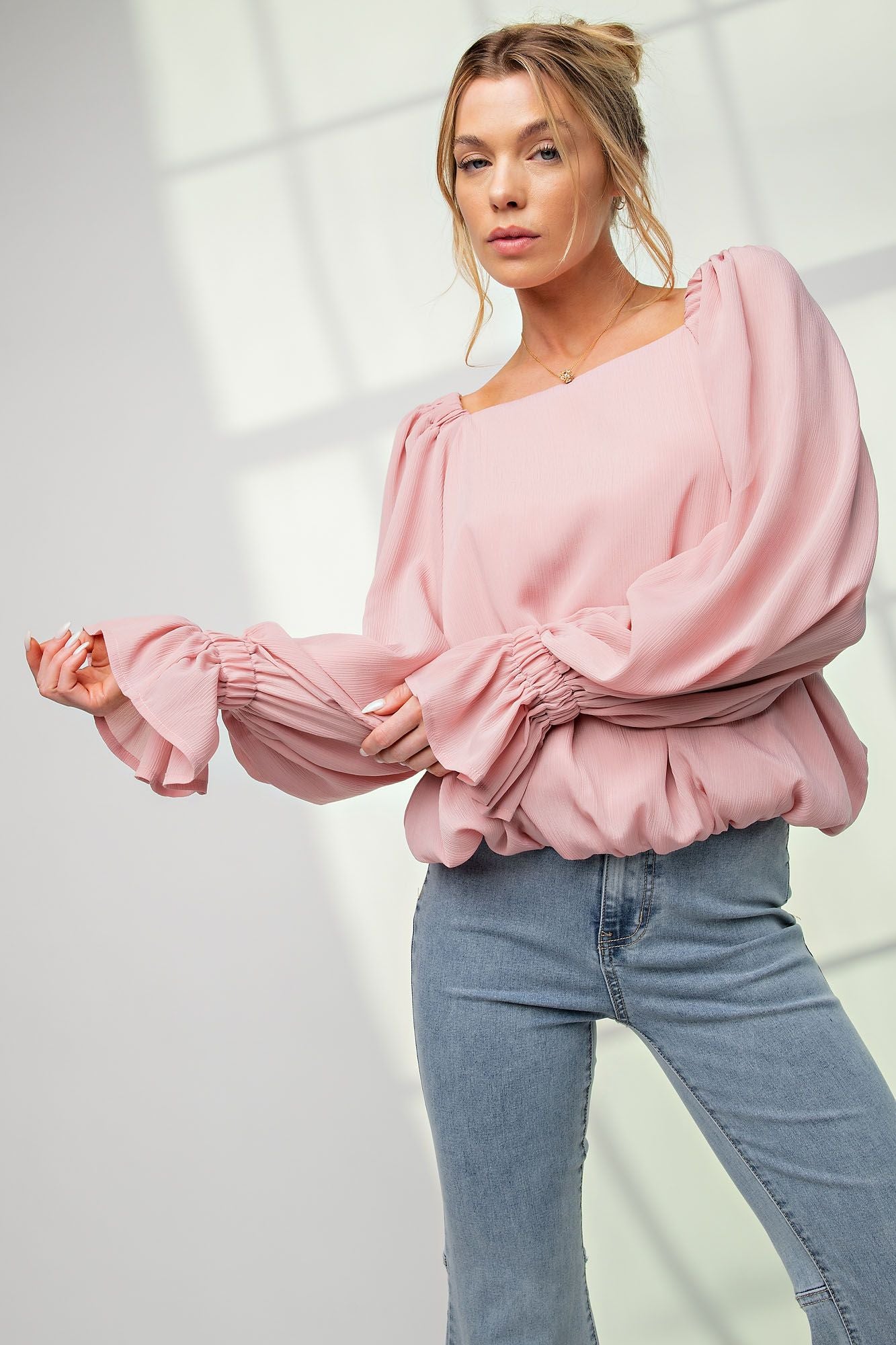 Blush Chiffon Bubble Top - Corinne Boutique Family Owned and Operated USA