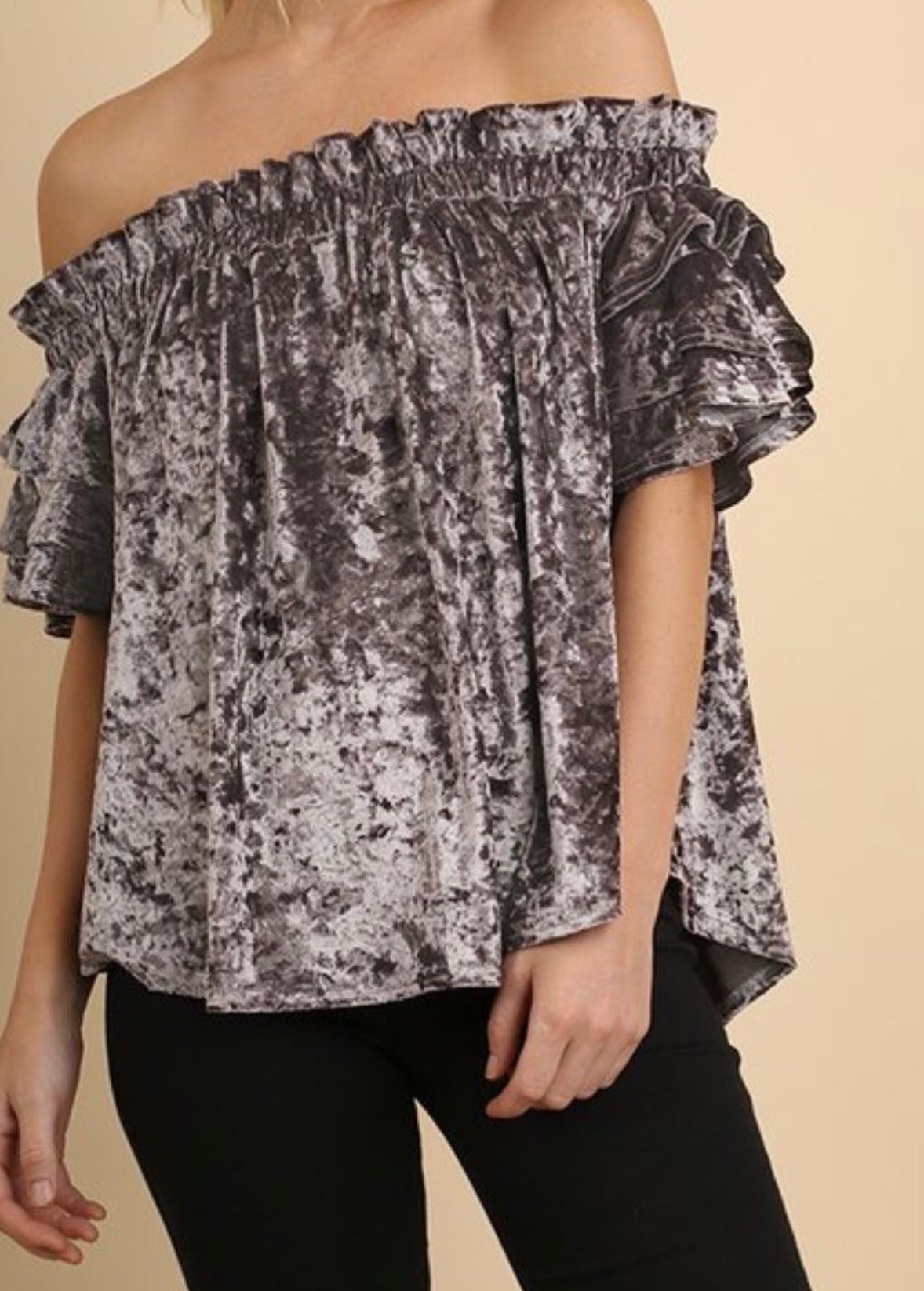 Off Shoulder Velvet Top - Corinne Boutique Family Owned and Operated USA