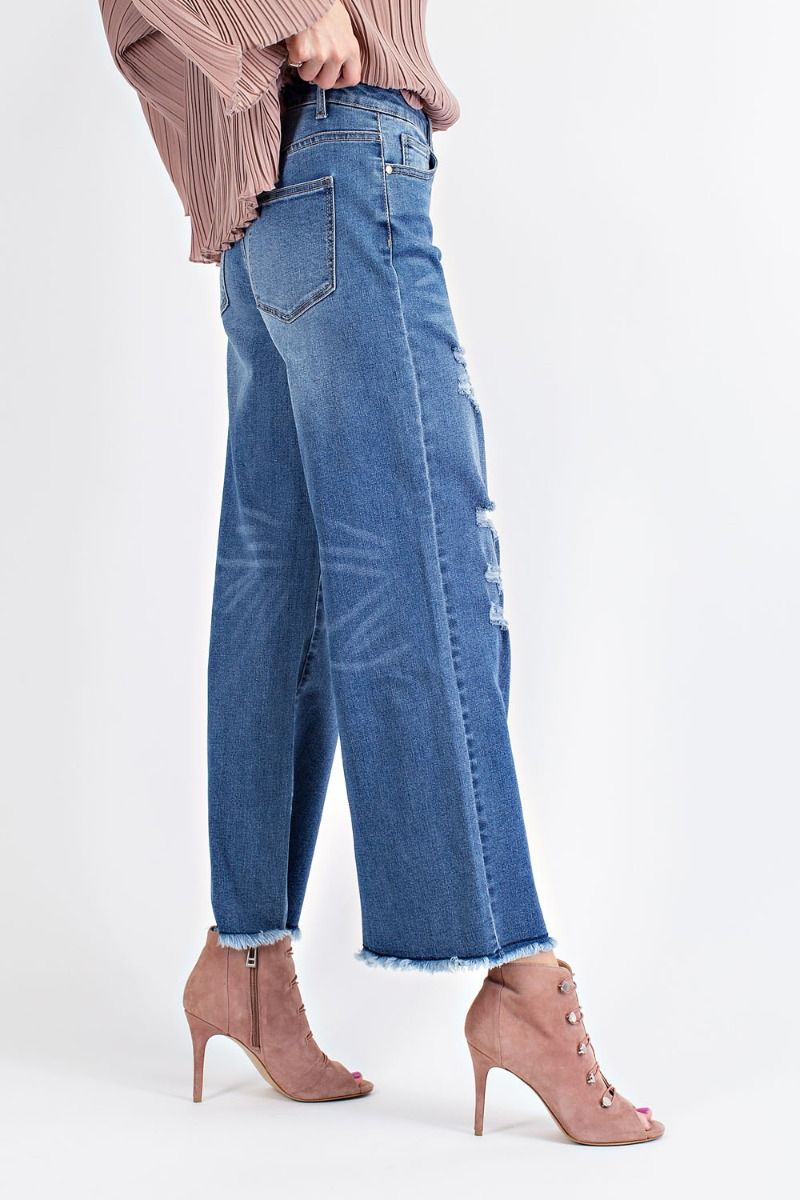 Demi Distressed Wide Leg Pants - Corinne Boutique Family Owned and Operated USA
