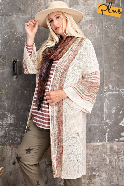 Willa Wide Sleeve Boho Loose Knit Cardigan (PLUS) - Corinne Boutique Family Owned and Operated USA