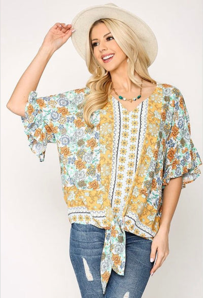 Honey Floral Top - Corinne Boutique Family Owned and Operated USA
