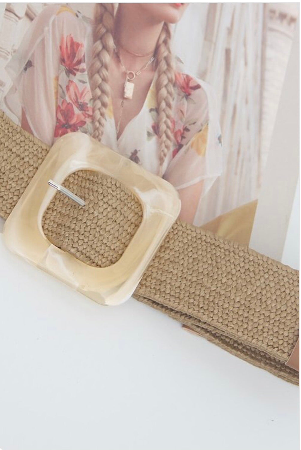 Straw Stretch Belt with Natural Buckle - Corinne Boutique Family Owned and Operated USA