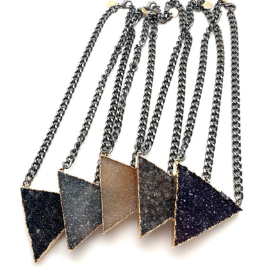 Triangle Druzy Quartz Pendant Necklace by Karli Buxton - Corinne Boutique Family Owned and Operated USA