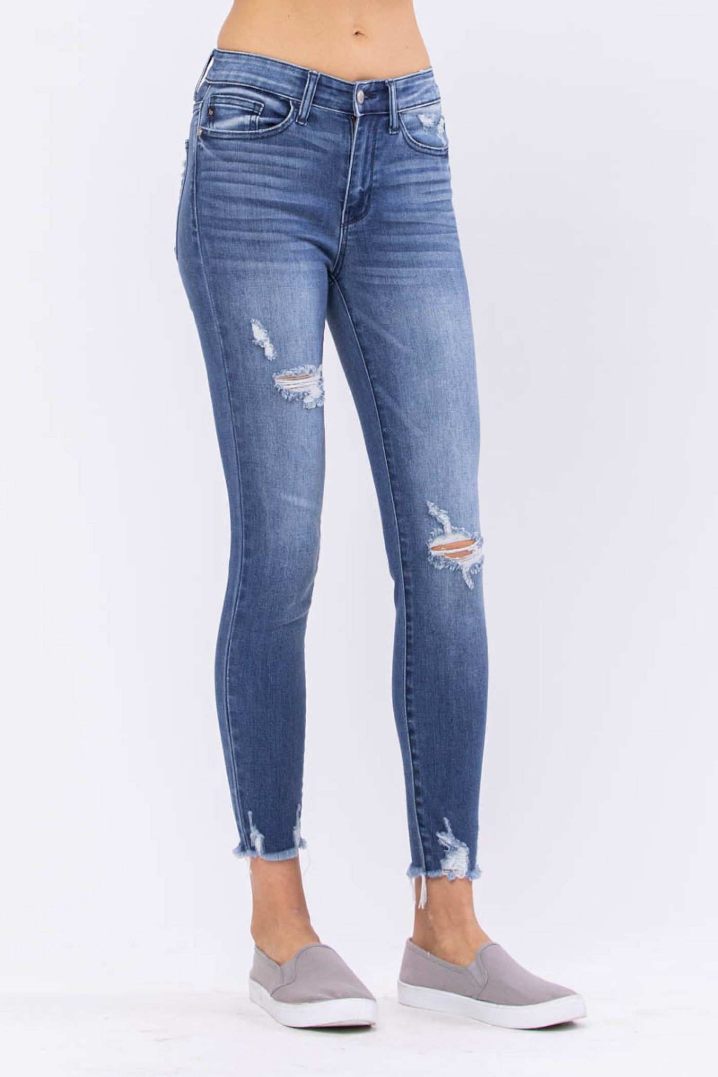 Judy Blue Destroyed Hem Hi-Rise Skinny - Corinne Boutique Family Owned and Operated USA