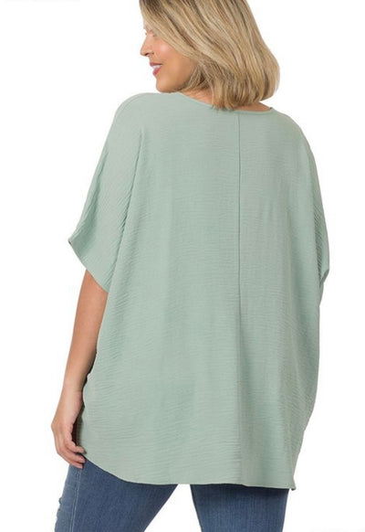 Amy Woven V-neck Dolman Sleeve  Top - Corinne Boutique Family Owned and Operated USA