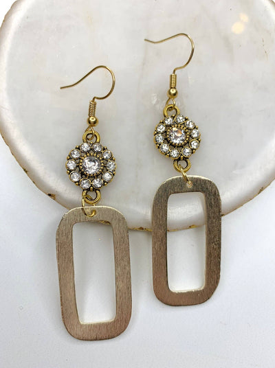 Matte Gold Clear Stone Earrings - Corinne Boutique Family Owned and Operated USA