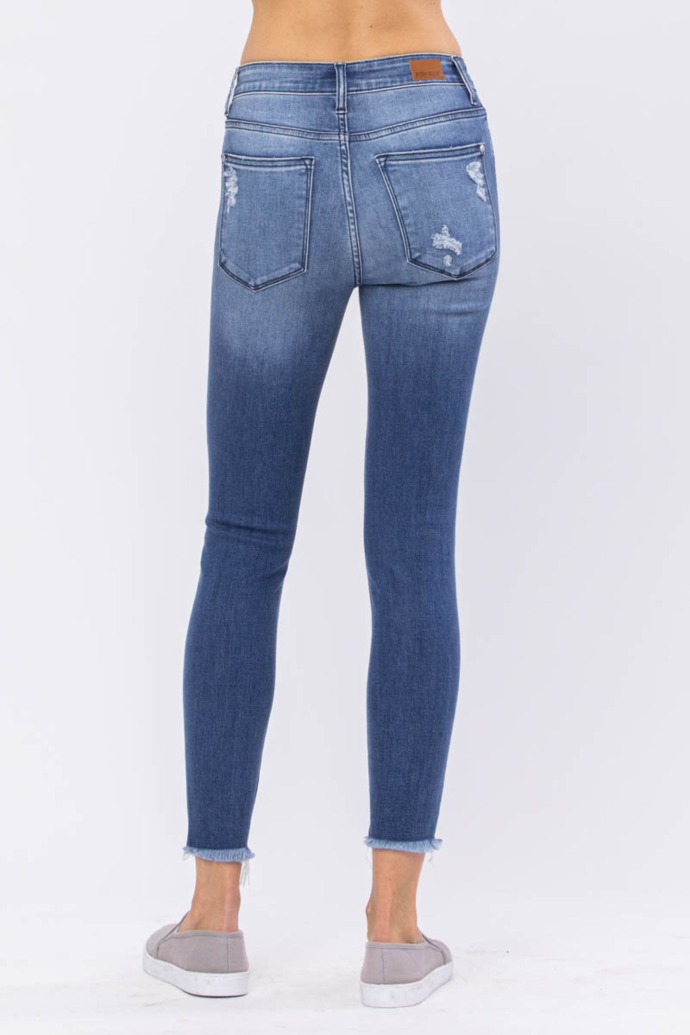 Judy Blue Destroyed Hem Hi-Rise Skinny - Corinne Boutique Family Owned and Operated USA