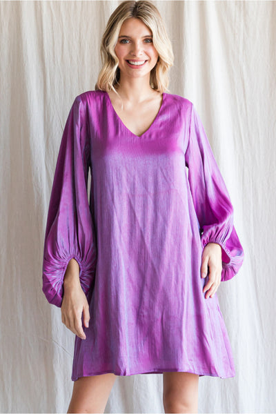 Gretta V-neck Bubble Sleeve Dress - Corinne Boutique Family Owned and Operated USA