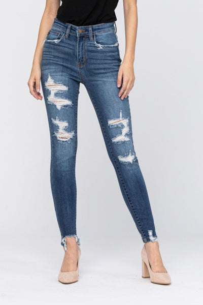 Judy Blue Destroyed Mid-Rise Skinny - Corinne Boutique Family Owned and Operated USA