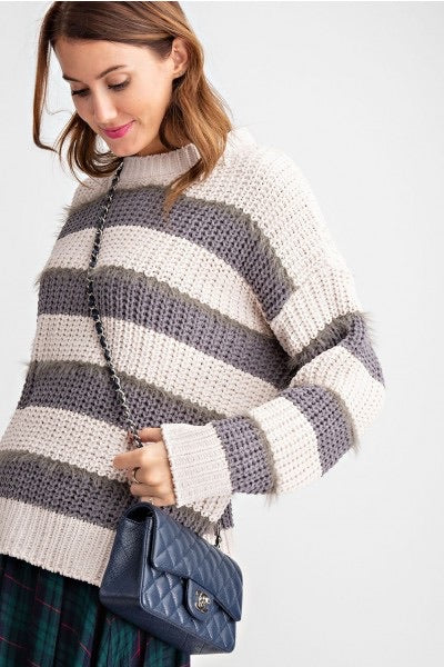 Vanessa Striped Loose Knit Sweater - Corinne Boutique Family Owned and Operated USA