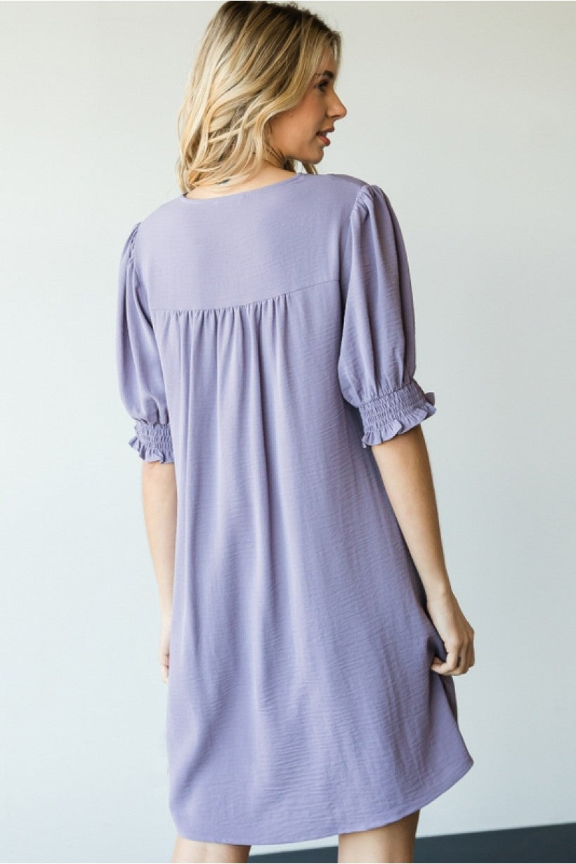 Sadie Lavender V-neck Dress - Corinne Boutique Family Owned and Operated USA