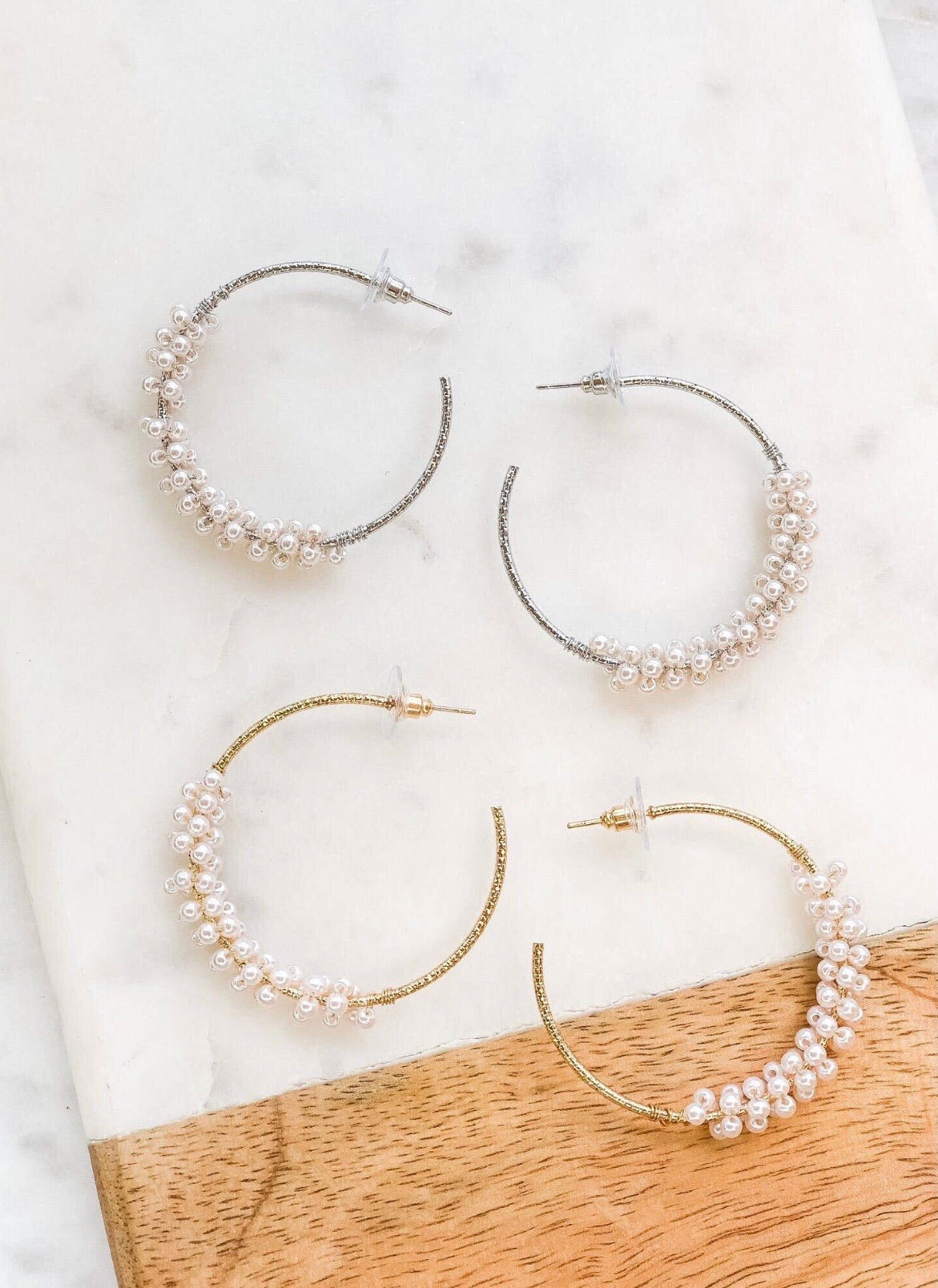 Pearl Cluster Hoop Earrings - Corinne Boutique Family Owned and Operated USA