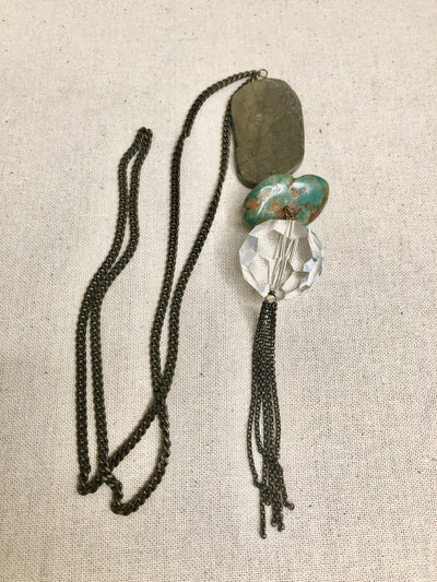 Distressed Turquoise Tassel Necklace - Corinne an Affordable Women's Clothing Boutique in the US USA