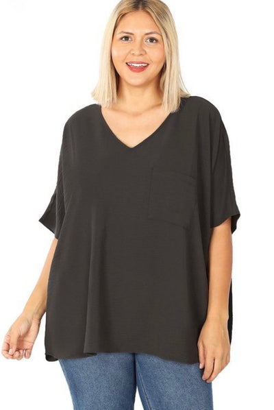 Amy Woven V-Neck Dolman Sleeve Top Plus - Corinne Boutique Family Owned and Operated USA