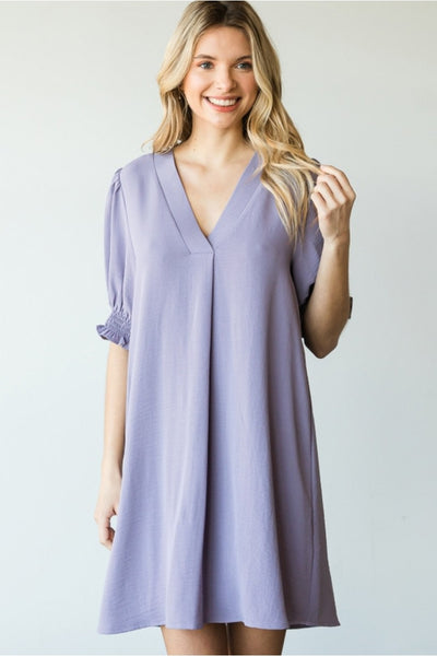 Sadie Lavender V-neck Dress - Corinne Boutique Family Owned and Operated USA