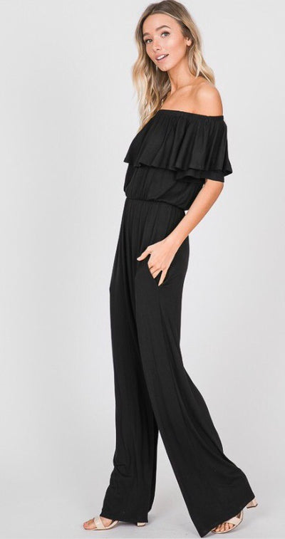 Olivia Off-Shoulder Solid Jumpsuit - Corinne an Affordable Women's Clothing Boutique in the US USA