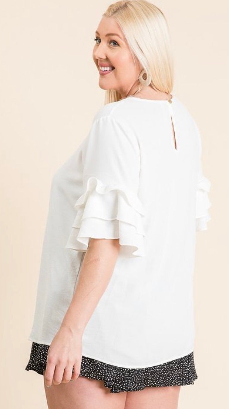 Reese Ruffled Sleeve Top  (Plus) - Corinne an Affordable Women's Clothing Boutique in the US USA