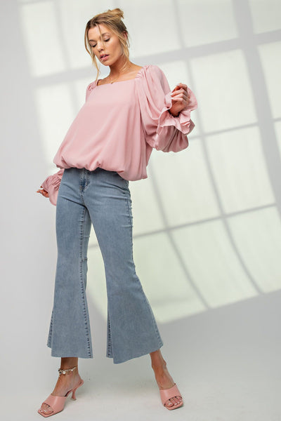 Blush Chiffon Bubble Top - Corinne Boutique Family Owned and Operated USA