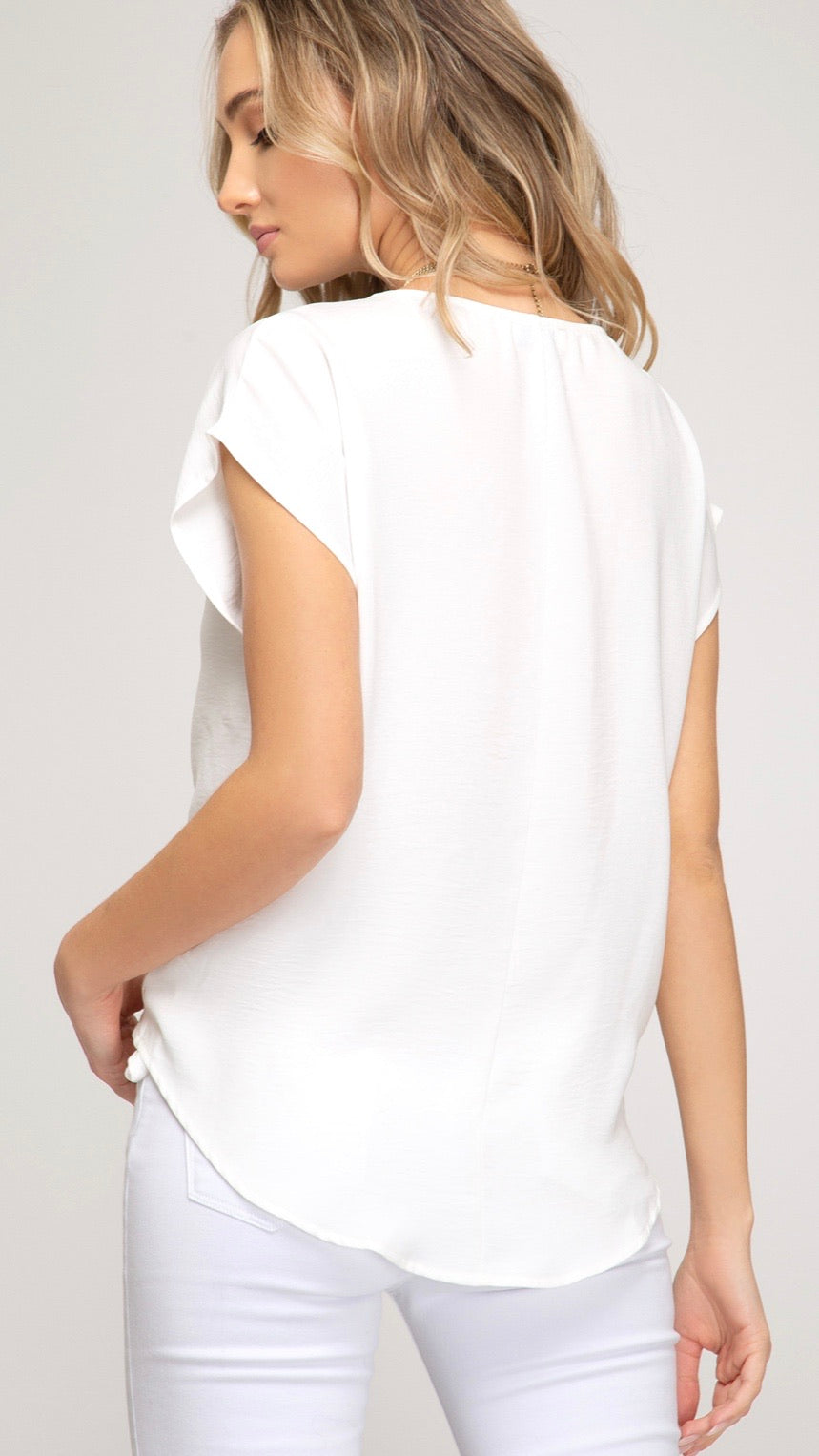 Vivian Drop Shoulder Woven Top - Corinne an Affordable Women's Clothing Boutique in the US USA