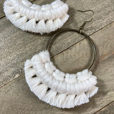 Large Macrame Fringe Earrings - Corinne Boutique Family Owned and Operated USA