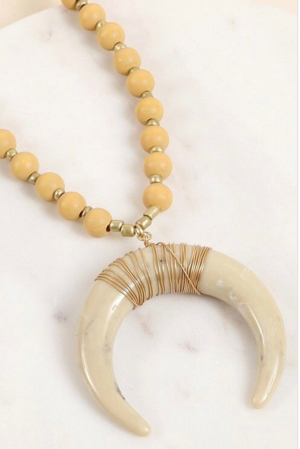 Long Bead and Horn Wooden Necklace - Corinne an Affordable Women's Clothing Boutique in the US USA