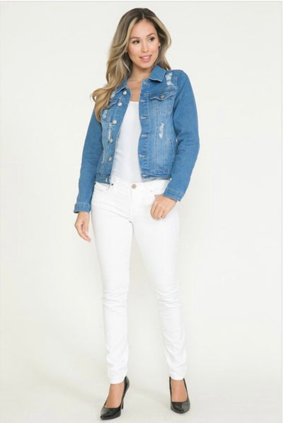 Bree Distressed Denim Jacket - Corinne Boutique Family Owned and Operated USA