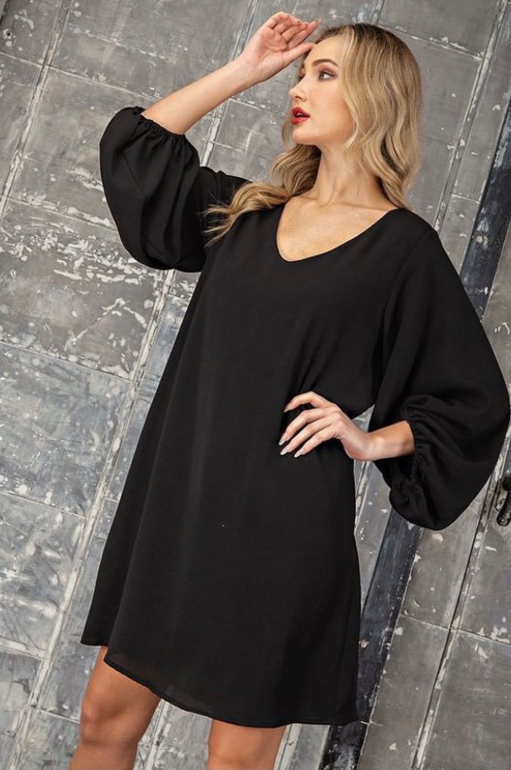 Chrissie V-neck Bubble Sleeve Dress - Corinne Boutique Family Owned and Operated USA