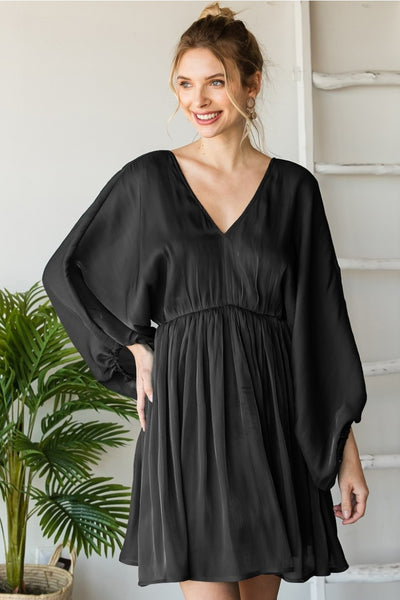 Gracie V-neck Bubble Sleeve Dress - Corinne Boutique Family Owned and Operated USA