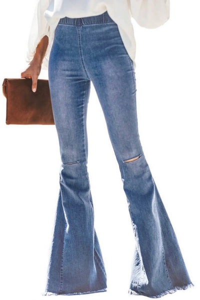 Lola Distressed Medium Wash Bell Bottom Jeans - Corinne Boutique Family Owned and Operated USA