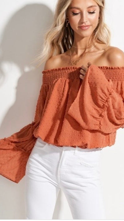 Sandi Off Shoulder Smocked Top - Corinne an Affordable Women's Clothing Boutique in the US USA