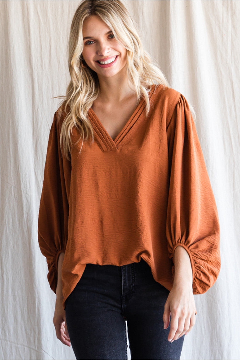 Trella Toffee V-Neck Top - Corinne Boutique Family Owned and Operated USA