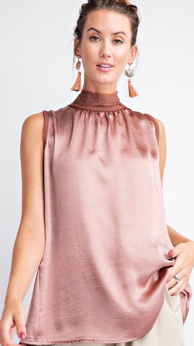 Kenya Vintage Rose Sleeveless Satin Top - Corinne an Affordable Women's Clothing Boutique in the US USA