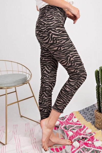 Wild Side Zebra Distressed Stretch Pants - Corinne an Affordable Women's Clothing Boutique in the US USA