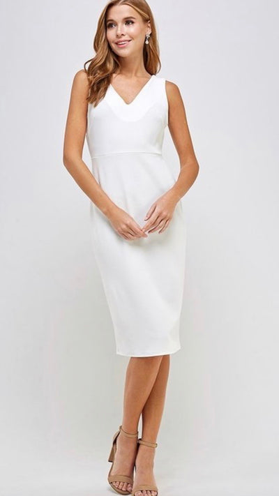 Lillie Solid V-neck Midi Dress - Corinne an Affordable Women's Clothing Boutique in the US USA