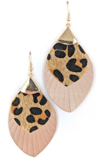 Nude Leather Animal Print Earrings - Corinne an Affordable Women's Clothing Boutique in the US USA