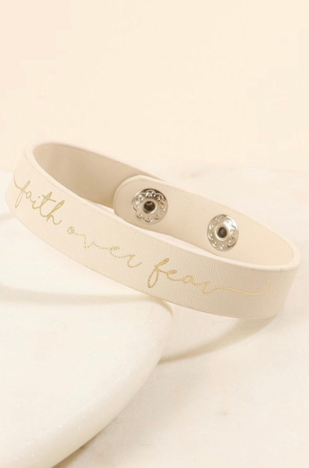 Faith Over Fear Leather Bracelet - Corinne Boutique Family Owned and Operated USA